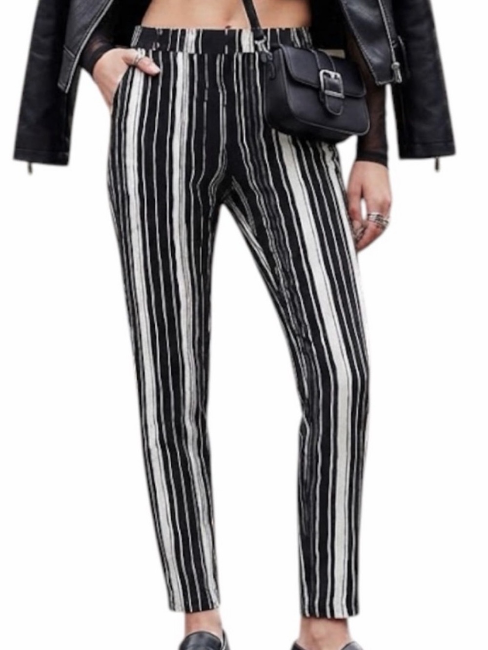 Topshop Black Ivory Striped Cigarette Straight Trousers Pants US 6